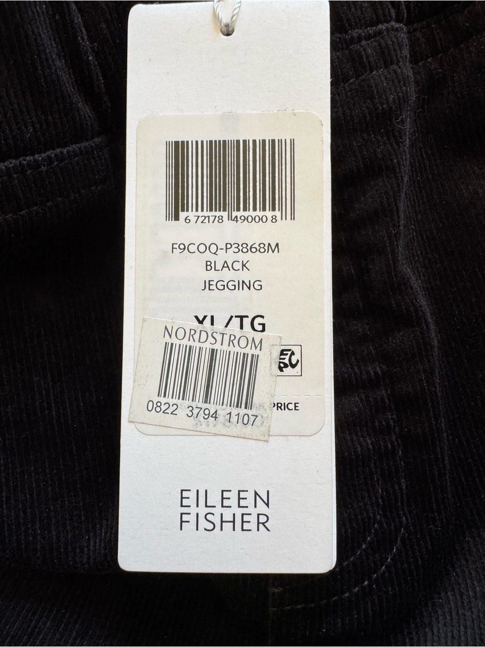 NWT Eileen Fisher Organic Cotton Tencel Corduroy Jegging Black Sz XL - Picture 7 of 10